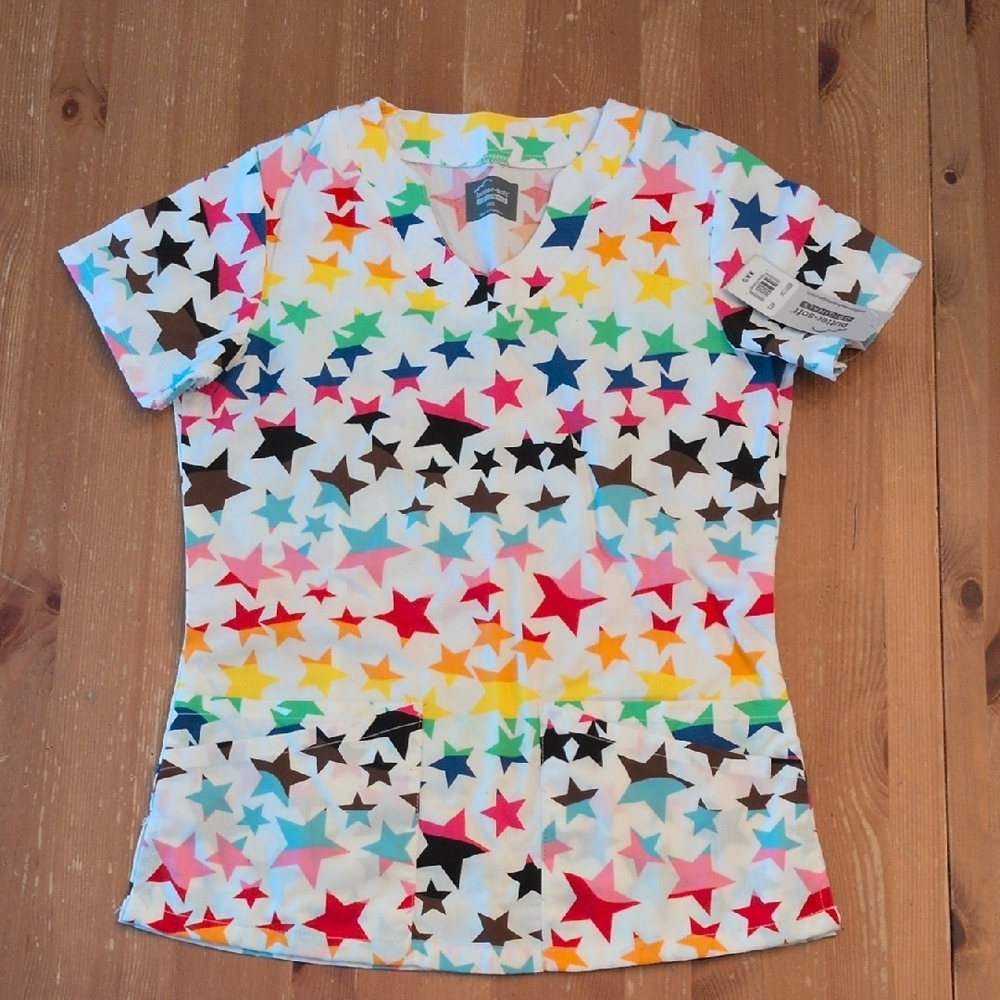 Uniform Advantage Star Print Women's Scrub Top Nurse LPN